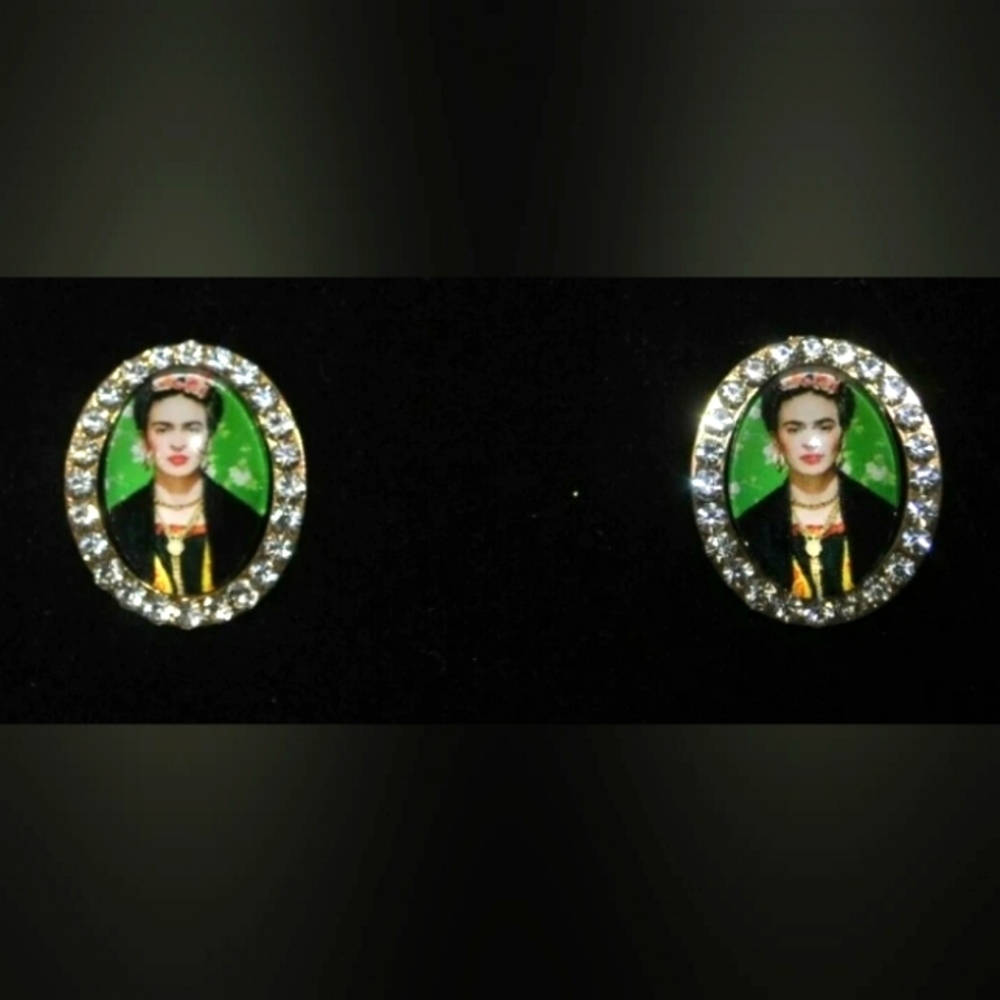 Frida Kahlo Mexican Artist Rhinestone Stud Earrings Jewelry NEW
